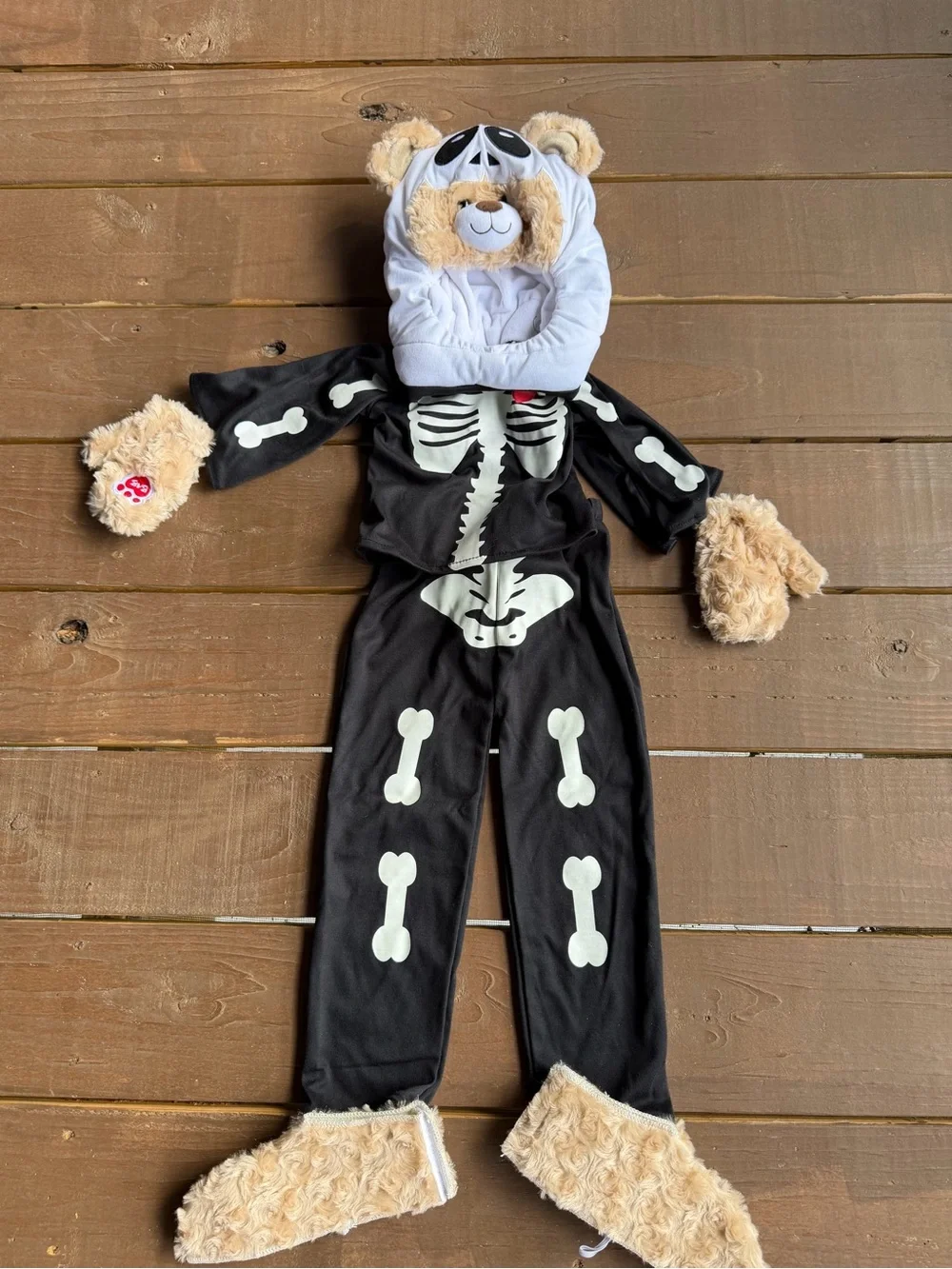 Build A Bear Black Skeleton Bear Costume with Plush Hood 12-18 months